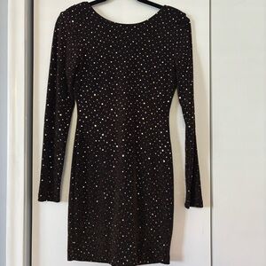 Teeze Me Black Gold Glitter Mini Dress 9/10 Long Sleeve Party Junior Sparkle